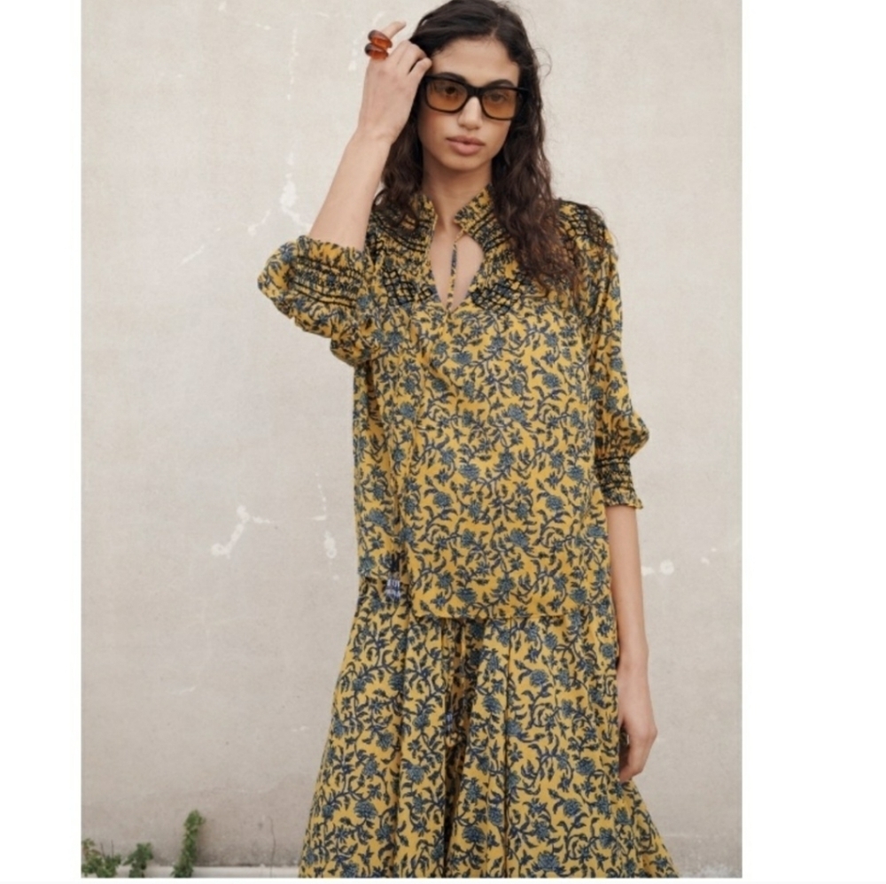 Zara embroidered floral cotton blouse